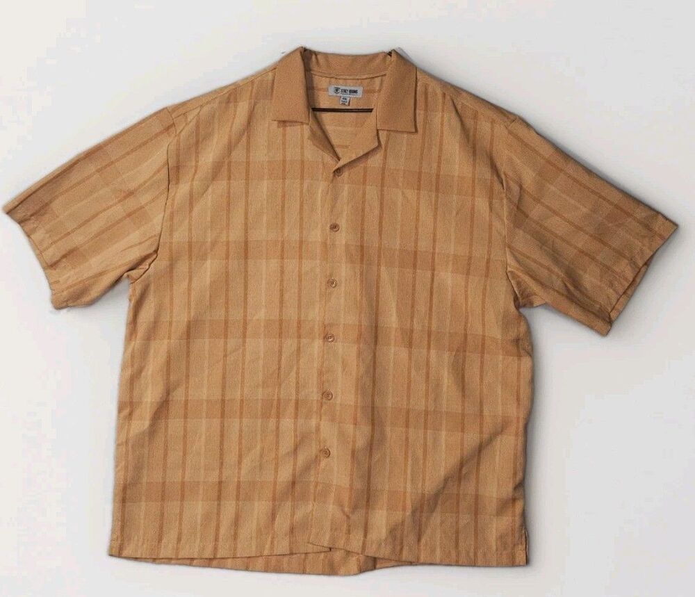 Stacy Adams Men's 4XL Tan orange Plaid Short Sleeve Camp Shirt Big & Tall
